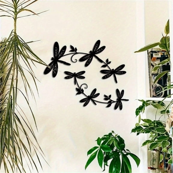 HELLOYOUNG 2-Piece Dragonfly Metal Wall Art Set, Elegant Iron Garden Sculptures for Indoor Outdoor Yard Decor, Large Patio Balcony Home Decoration, Housewarming Birthday Christmas Gift for Women