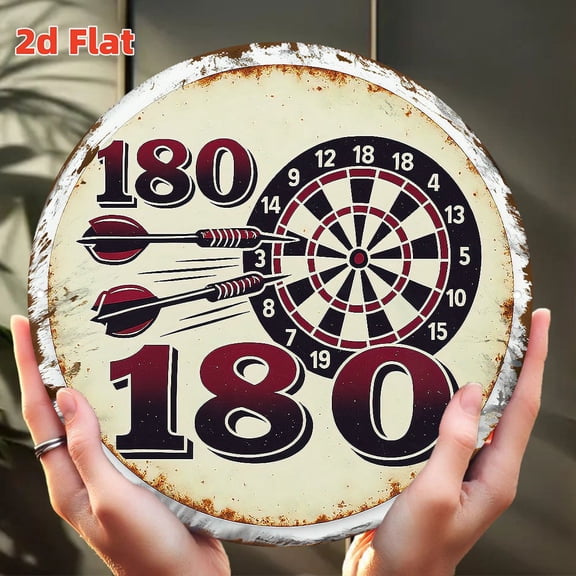 HELLOYOUNG 20cm Round Dart Game Scoreboard Metal Wall Decor, 2D Flat Design with Numbered Sections 10-20, Arrows & Bullseye, Durable Indoor Gaming Art