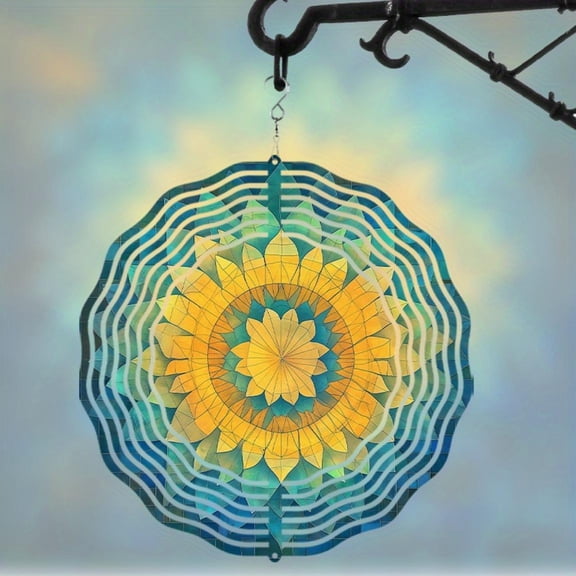 HELLOYOUNG 25.4 Cm Mandala Wind Spinner Iron Sun Catcher 360 Rotating Hook Dainty Metal Hanging Decor for Patio Garden Spring Summer All Seasons
