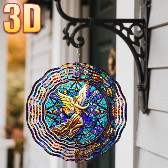HELLOYOUNG 25.5cm Painted Angel Wind Spinner Hanging Decor 360 Rotating Outdoor Garden Ornament Handcrafted Durable Metal Art for Yard Patio Wind Sculptures & Spinners
