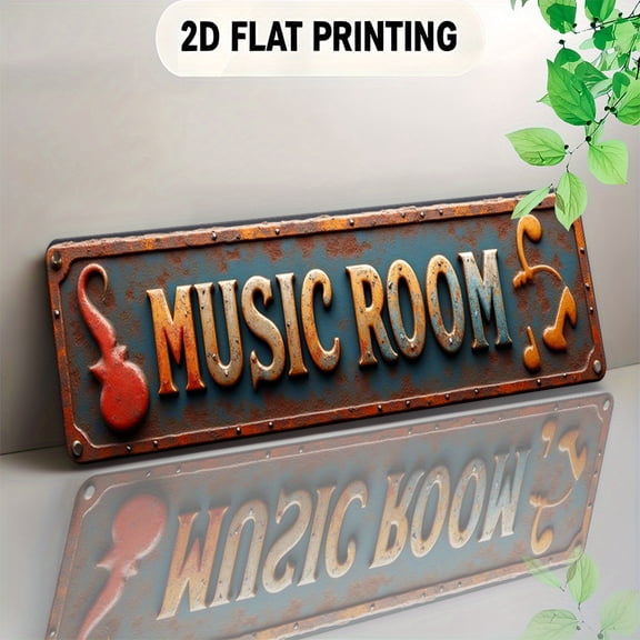 HELLOYOUNG 2D Aluminum Music Sign Vintage Guitar Notes Wall Art, Antique Frame Orange Texture Retro Metal Tin Poster for Bar Pub Cafe Living Room Decor