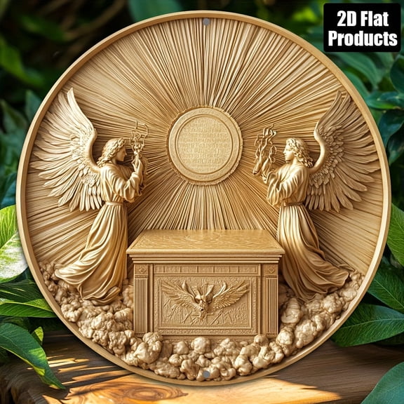 HELLOYOUNG 2D Angel Treasure Chest Round Aluminum Metal Sign, 8x8 Inch Home Bar Coffee Wall Art Decor, Halloween Fall Gift for Kitchen Living Room