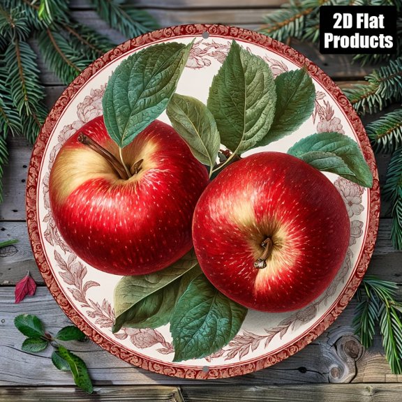 HELLOYOUNG 2D Apple Theme Round Aluminum Sign Metal Wall Art 8x8 Inch Vintage Metal Logo Plaque for Bar Coffee Shop Home Decor