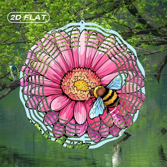 HELLOYOUNG 2D Bee Sunglasses Wind Chime 10 Inch Metal Boho Garden Art, Unique Patio Indoor Outdoor Wall Hanging Decor, No Electricity Holiday Ornament for Christmas Easter