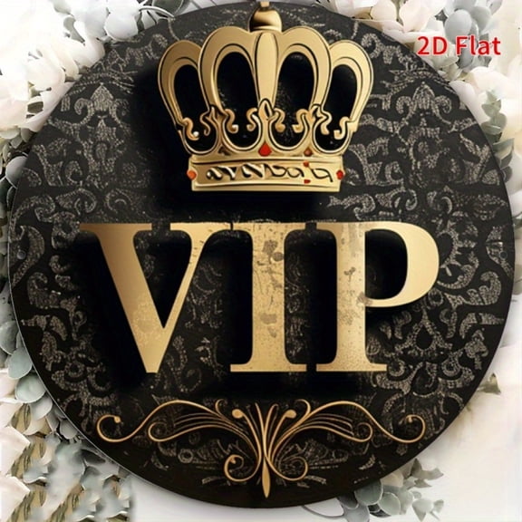 HELLOYOUNG 2D Black Gold Crown VIP Metal Sign 8x8 Inch Wall Decor for Home Bar Cafe Garage Man Cave Rustproof Vintage Art