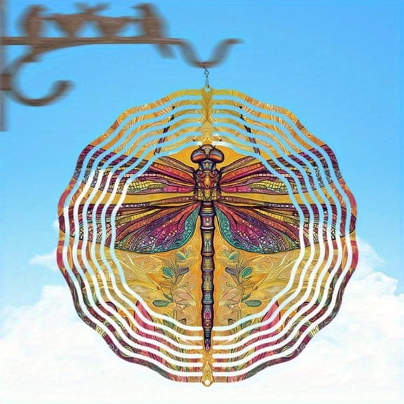 HELLOYOUNG 2D Colorful Dragonfly Wind Spinner Kinetic Metal Garden Decor Outdoor Unique Gift Dancing Wind Chime for Yard Patio