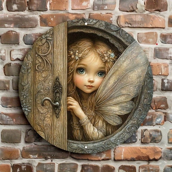 HELLOYOUNG 2D Enchanted Fairy Door Wall Art Aluminum Peeking Fairy Home Garden Party Decor Decorative Signs Plaques for Room Fairy Gardens