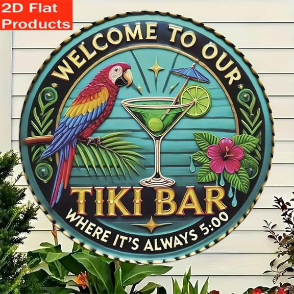 HELLOYOUNG 2D Flat - 1 PC Wooden Retro Tiki Bar Round Plaque  Suitable for Bars, Homes, Cafs, Family and Restaurant Decor  Ideal Gift