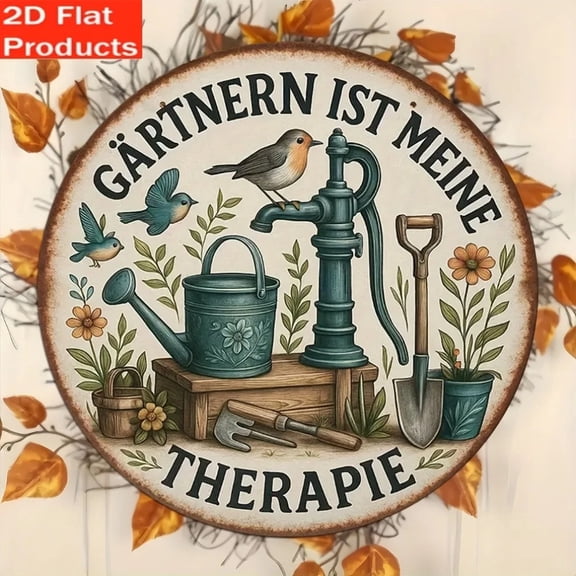 HELLOYOUNG 2D Flat: 1 Vintage Garden Sign, German Quote, Bird & Tool Designs, Rustic Wall Decor, for Yard/Entrance, Ideal Holiday Gift