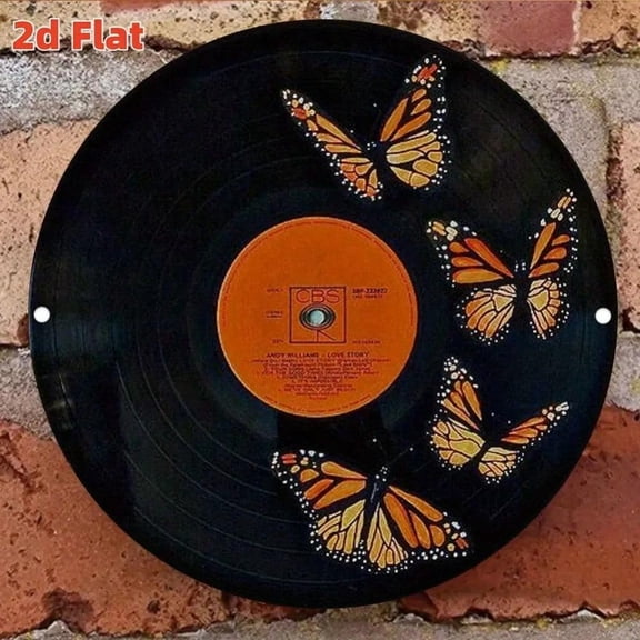 HELLOYOUNG 2D Flat, 2D Flat Butterfly Record, Vintage Round Metal Sign/Wall Art Decorative Plaque, Durable Indoor/Outdoor