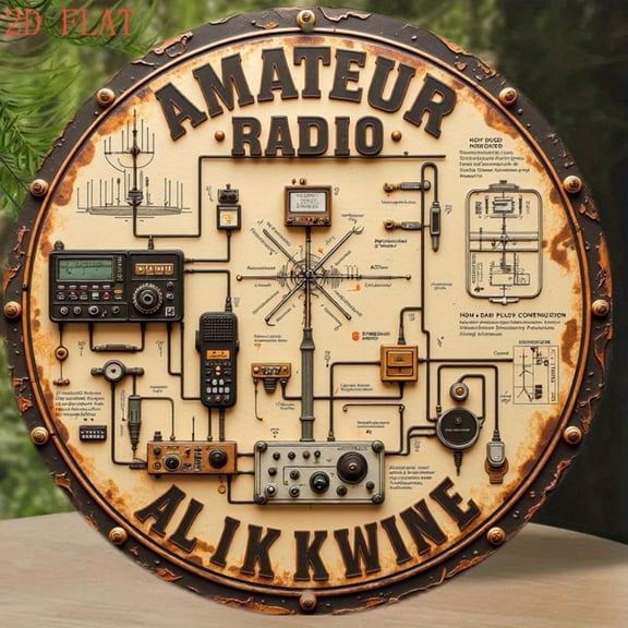 HELLOYOUNG 2D Flat 8 Inch Amateur Radio Station Sign Farmhouse Rustic Indoor Outdoor Metal Plaque Wall Art Decor Gift for Ham Radio Operator