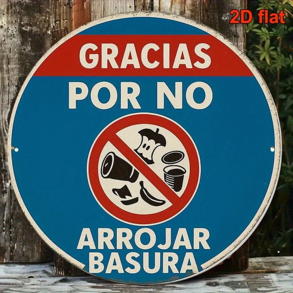 HELLOYOUNG 2D Flat 8x8 Inch Vintage Spanish Aluminum Sign, Please Do Not Litter Metal Poster, Waste Sorting Theme Wall Art Decor for Kitchen Cafe