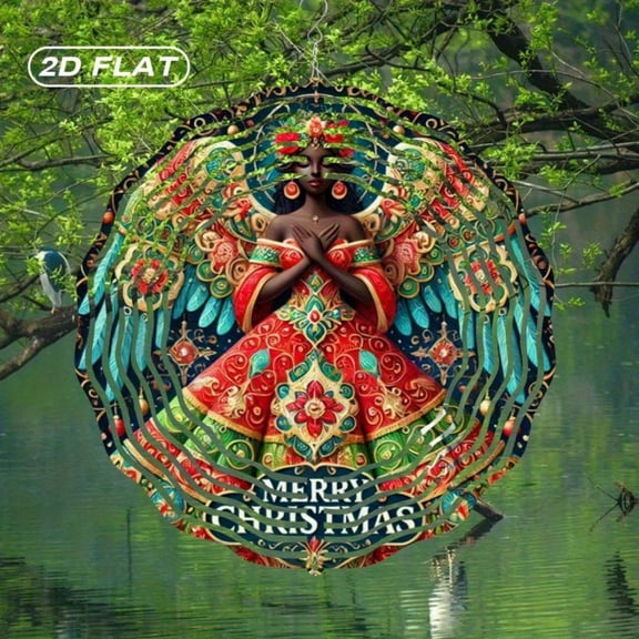 HELLOYOUNG 2D Flat Bohemian Angel Wind Spinner Metal Christmas Suncatcher Wind-powered Pendant Wind Spinners Weatherproof Outdoor/Indoor Garden Decor, Holiday Gift for Easter Halloween