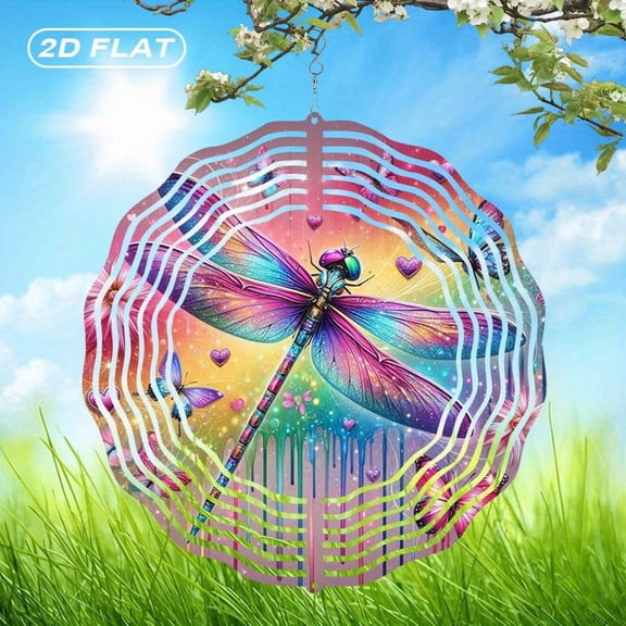 HELLOYOUNG 2D Flat Bohemian Metal Dragonfly Dreamcatcher Wind Chime, 10 Inch Painted Garden Decor for Indoor Outdoor Yard, Christmas Halloween Easter Housewarming Gift
