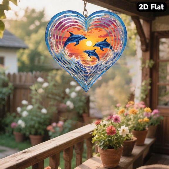 HELLOYOUNG 2D Flat Bohemian Metal Wind Chime Dolphin Iron Ocean-Themed Outdoor Patio Soothing Sound Decor for Garden Beach Christmas Marine Life Lovers