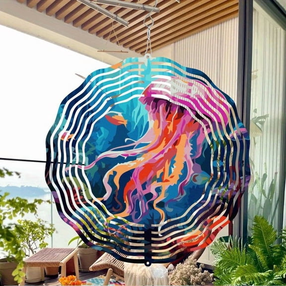 HELLOYOUNG 2D Flat Colorful Ocean Anemone Metal Wind Chimes, 10 Pcs Sun Catcher for Indoor/Outdoor Garden Decor, Wall Mounted Christmas Halloween Easter Thanksgiving Gift