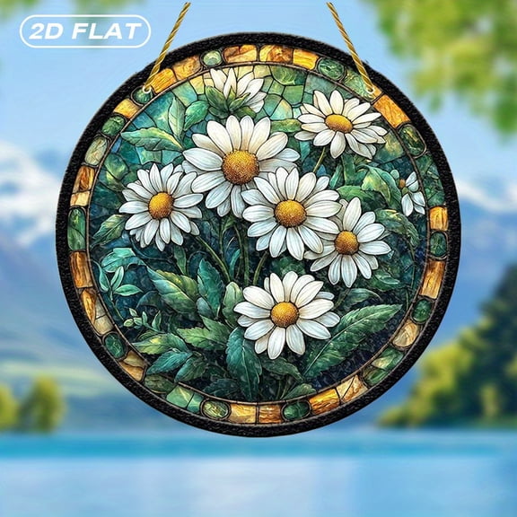 HELLOYOUNG 2D Flat Daisy Flower Acrylic Dreamcatcher Window Decor, Glass Effect Hanging Plaque for Farmhouse Porch Room Party Wall Decor