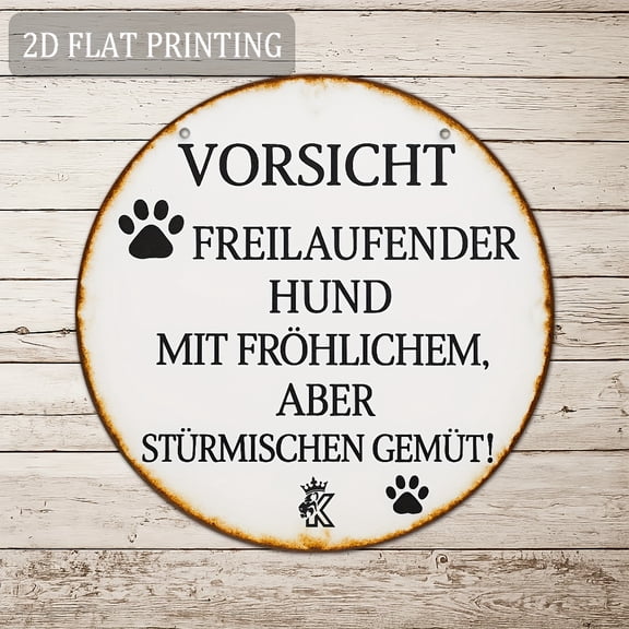 HELLOYOUNG 2D Flat Dog Warning Sign German Pet Metal Sign, Aluminum Weatherproof Indoor Outdoor Use for Home Decor, Free Running Dog Symbol Wall Art