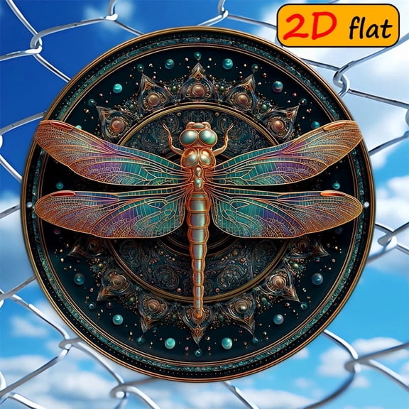 HELLOYOUNG 2D Flat Dragonfly Pattern Aluminum Round Plaque, 20cm Mysterious 3D Logo Outdoor Wall Art Decor, Rustproof Metal Sign for Garden Patio Home Gift