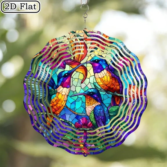 HELLOYOUNG 2D Flat Metal Hummingbird Wind Chimes 360 Rotating Hook Outdoor Garden Decor, No Electricity Needed, Year-Round Valentine Gift for Patio Yard
