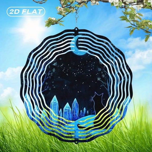 HELLOYOUNG 2D Flat Metal Mooncat Crystal Kite Suncatcher 10 Inch Bohemian Wall Hanging for Indoor Outdoor Garden Decor, Durable Moon Decor Gift for Christmas Halloween Easter Thanksgiving