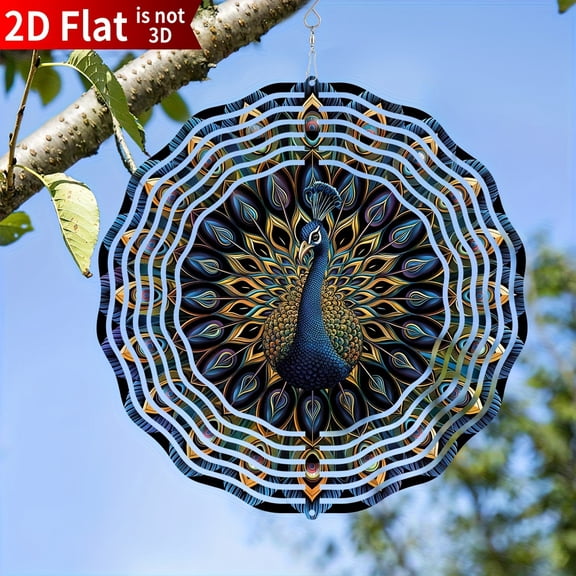 HELLOYOUNG 2D Flat Metal Peacock Wind Spinner 10 Inch Swirl Infinite Durable Hanging Ornament No Electricity Needed for Indoor Outdoor Decor Valentine Halloween Thanksgiving Christmas Gift