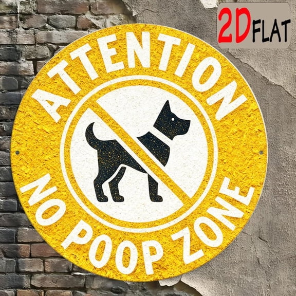 HELLOYOUNG 2D Flat No Dog Poop Sign, 8x8 Inch Aluminum Round Outdoor Plaque for Garden Patio Lawn Decoration