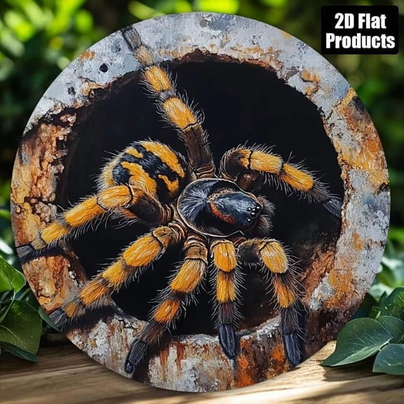 HELLOYOUNG 2D Flat Print, Spider Theme, Round Aluminum Metal Decorative Plaque Sign, Home Decoration, Suitable for
