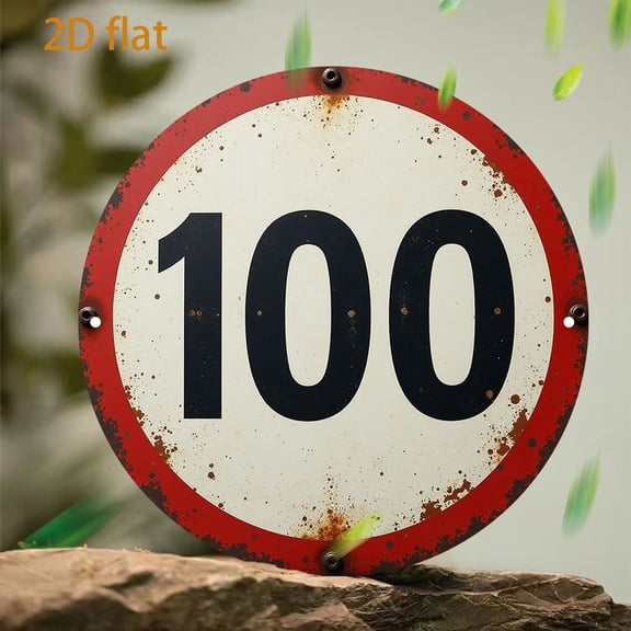 HELLOYOUNG 2D Flat Retro Metal Speed Limit Sign Wall Art, 100 Km/h Distressed Iron Vintage Decor for Garage Living Room Bar, 8x8 Inch
