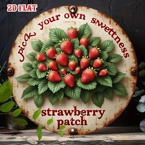 HELLOYOUNG 2D Flat Strawberry Aluminum Sign Rustic Wall Art for Garage Dining Room Kitchen Home Decor