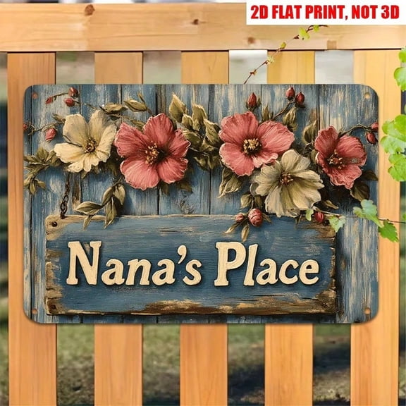 HELLOYOUNG 2D Flat Vintage Floral Metal Wall Art Sign, 12x8 Inch Retro Boho Rustic Garden Decor, All-Weather Outdoor Ornament for Home Patio Fence