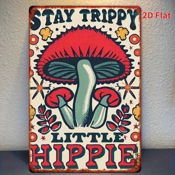 HELLOYOUNG 2D Flat - Vintage "Keep Wild" Moon Lover Mushroom Wall Art - Rustic Iron Plaque with Moon, Stars & Floral Design, 7.87x11.81 Inch, Perfect for Living Room or Bathroom Decor