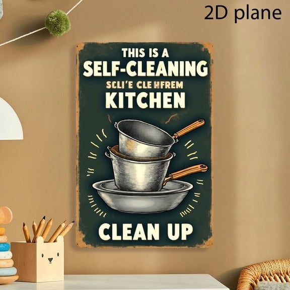 HELLOYOUNG 2D Flat Vintage Kitchen Cleaning Sign Heavy Rustproof Aluminum Metal Farmhouse Decor Self Cleaning Kitchen Text Pots Design Dark Green Black Aluminum Signs Decorative Plaques