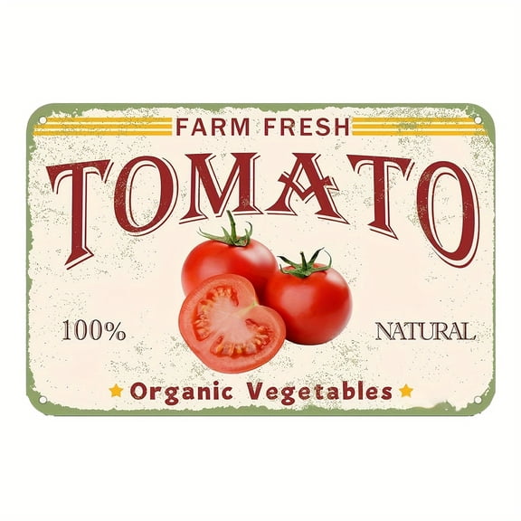 HELLOYOUNG 2D Fresh Tomato Vintage Metal Tin Sign Rustic Red Beige Wall Decor for Kitchen Bar Cafe