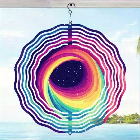HELLOYOUNG 2D Laser-Cut Metal Mandala Wind Spinner, Colorful Kinetic Garden Art with Holographic Vortex Effect, Wind-Powered Outdoor Hanging Sculpture for Patio Yard Wall Decor, Unique Gift Idea