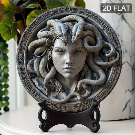 HELLOYOUNG 2D Medusa Head Round Metal Wall Art, 7.8 Inch Aluminum Wall Decor for Home, Bar, Gothic Halloween Decor, Unique Decorative Wall Hanging