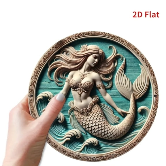 HELLOYOUNG 2D  Mermaid Metal Wall Art Classic Mermaid Design with Waves & Tail, Ideal for Home, Bar, Cafe, Garage, Porch, and More Gift