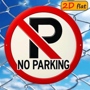 HELLOYOUNG 2D Metal No Parking Sign, Red Circle Slash Black P Letter, Rustproof Outdoor Round Wall Decor for Restaurant Garage, 8x8 Inch