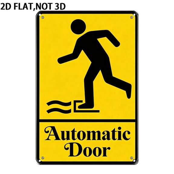 HELLOYOUNG 2D Metal Sign Automatic Door Warning Tin Sign, 8x12 Inch Wall Decor for Man Cave Home, Halloween Housewarming Gift
