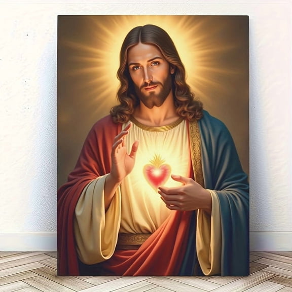 HELLOYOUNG 2D Metal Sign Religious Wall Art, Sacred Heart of Jesus Christ Shining Mercy Decor, Catholic Christian Gift for Easter Christmas