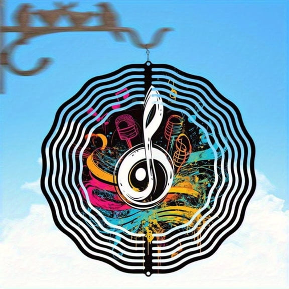 HELLOYOUNG 2D Metal Wind Chime Large Rotating Kinetic Garden Art Vibrant Musical Notes Colorful Design Weather-Resistant Melodic Patio Yard Decor Hanging Ornaments