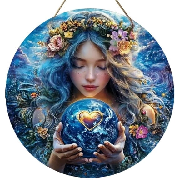 HELLOYOUNG 2D Mother Earth Wreath Logo, Suitable for Home, Room, Living Room, Office, Caf É Decoration, Holiday Gifts