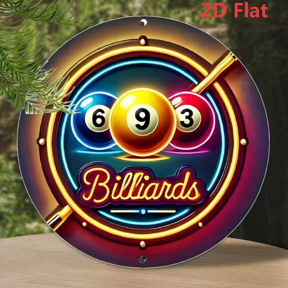 HELLOYOUNG 2D Neon Sign Billiard Wall Art 8x8in Glow Light Aluminum Metal Decor for Bar Man Cave Home Room