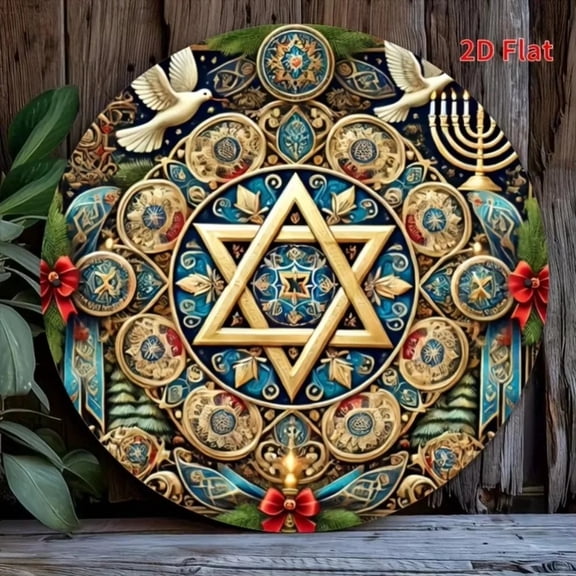 HELLOYOUNG 2D Passover Wreath Iron Sign  Circular Jewish Welcome Accessory | Holiday & Home Decoration