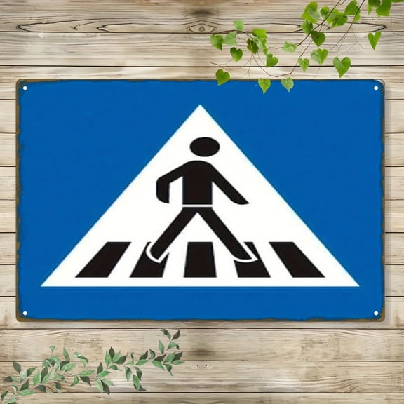 HELLOYOUNG 2D Retro Z-Shaped Crosswalk Warning Metal Sign, Heavy Duty Wall Mount Decor for Traffic Intersection or School