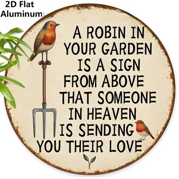 HELLOYOUNG 2D Robin Metal Wall Art Vintage Cemetery Memorial Sign Durable Rustic Outdoor Garden Decor Sympathy Gifts for Loss of Loved One