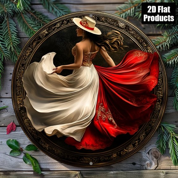 HELLOYOUNG 2D Round Aluminum Metal Sign Ballerina Dance Theme Wall Art Decor 8 Inch for Home Bar Coffee Office