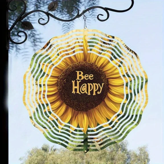 HELLOYOUNG 2D Sunflower Bee Wind Spinner Kinetic Dancing Effect Metal Garden Decor Outdoor Wind Chime