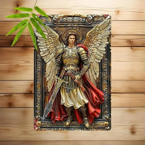 HELLOYOUNG 2D VintArchangelMichaelAlum Vintage Archangel Michael Wall Art - Aluminum Decorative Plaque, Ideal for Home/Kitchen/Garden