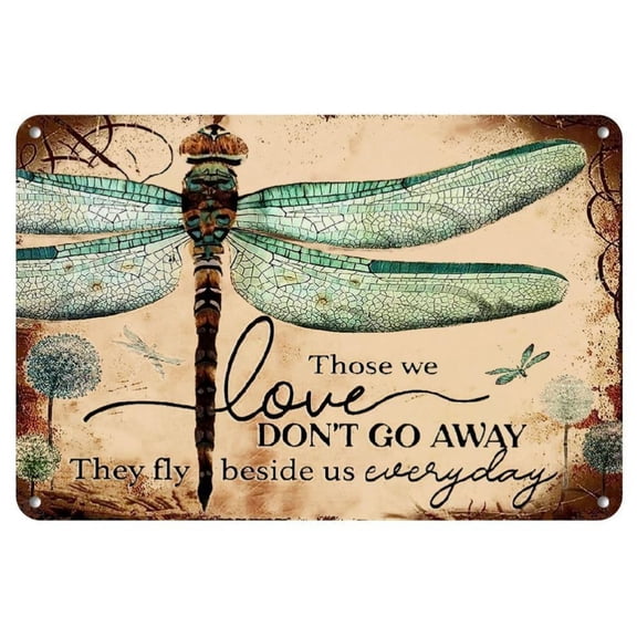 HELLOYOUNG 2D Vintage Dragonfly Metal Wall Art | Rustic Modern Unframed Decor with Inspirational Quote | Suitable for Living Room